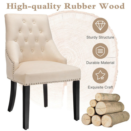 Modern Upholstered Button-Tufted Dining Chair with Naild Trim-Beige