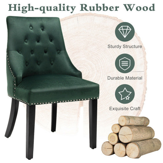 Modern Upholstered Button-Tufted Dining Chair with Naild Trim-Dark Green