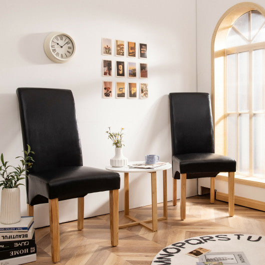 2 Pieces Dining Chairs Set with Rubber Wood Legs-Black