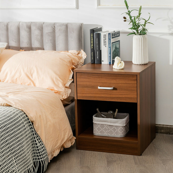 Modern Nightstand with Storage Drawer and Cabinet-Brown