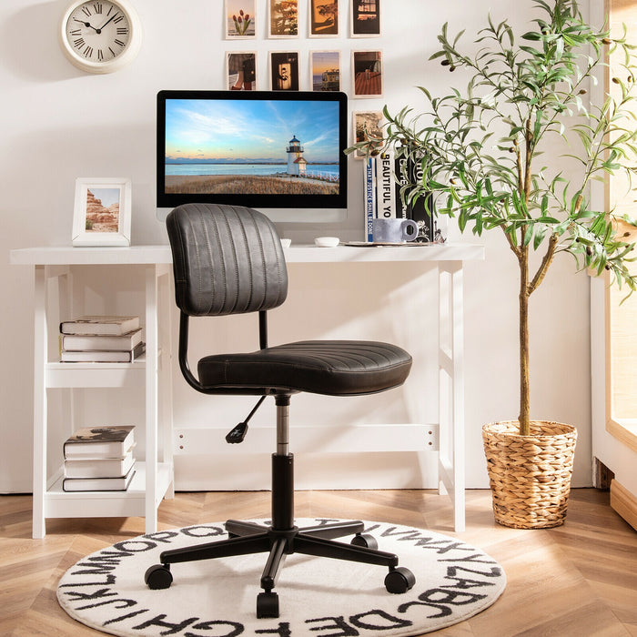 PU Leather Adjustable Office Chair  Swivel Task Chair with Backrest-Black