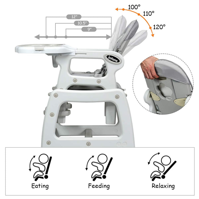 3-in-1 Baby High Chair with Lockable Universal Wheels-Gray