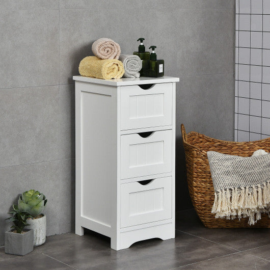 Bathroom Wooden Free Standing Storage Side Floor Cabinet Organizer-3-Tier.