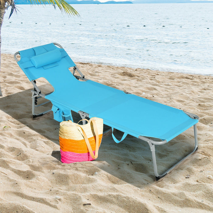 Folding Beach Lounge Chair with Pillow for Outdoor-Turquoise