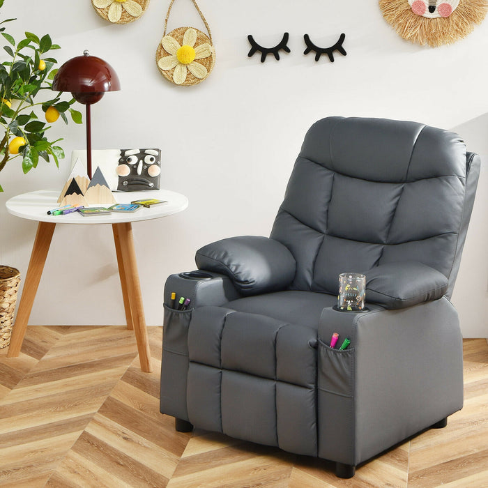 Kids Recliner Chair with Cup Holder and Footrest for Children-Gray