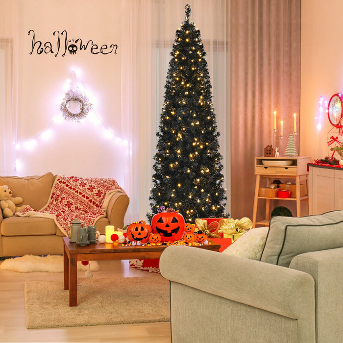 Pre-lit Christmas Halloween Tree with PVC Branch Tips and Warm White Lights-7 ft