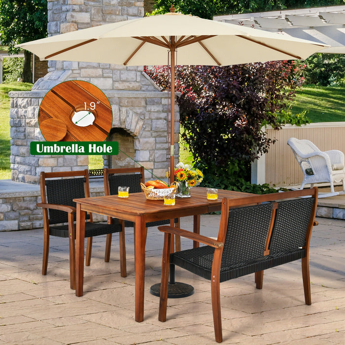 4 Pieces Acacia Wood Patio Rattan Dining Furniture Set