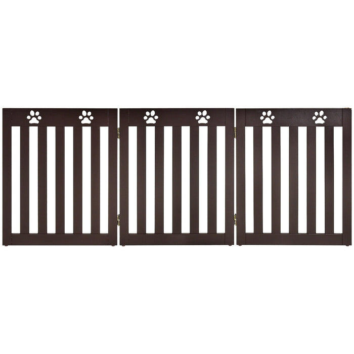 24 Inch Folding Wooden Freestanding Dog Gate with 360Â° Flexible Hinge for Pet-Dark Brown