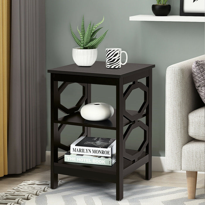 2 Pieces 3-Tier Nightstand Sofa Side End Table with Storage Display Shelf-Espresso