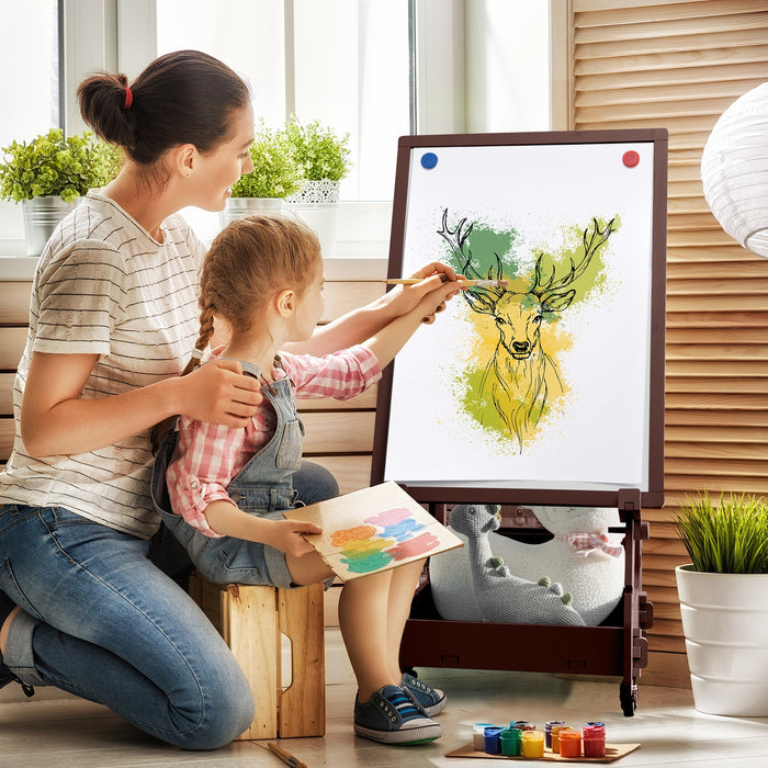 Multifunctional Kids' Standing Art Easel with Dry-Erase Board -Coffee