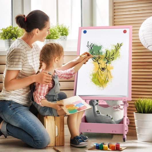 Multifunctional Kids' Standing Art Easel with Dry-Erase Board -Pink