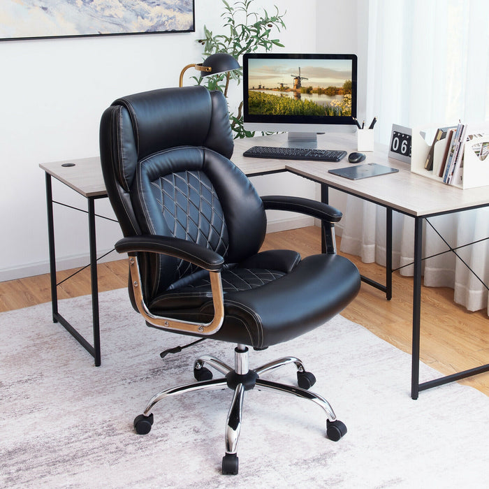 Height Adjustable Big and Tall Office Chair Computer Desk Chair with Metal Base-Black