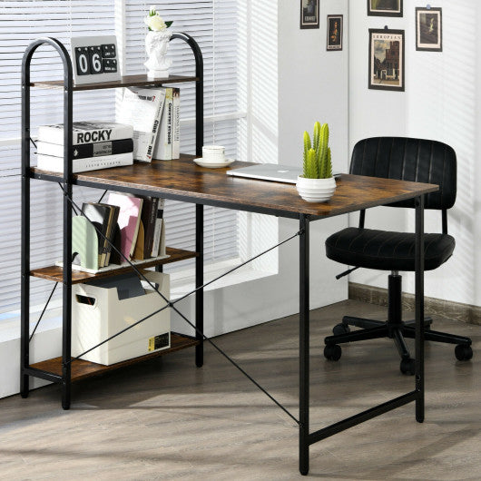 48-Inch Reversible Computer Desk with Storage Shelf-Rustic Brown