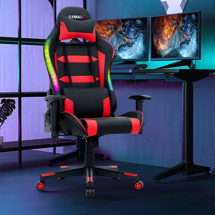 Adjustable Swivel Gaming Chair with LED Lights and Remote-Red