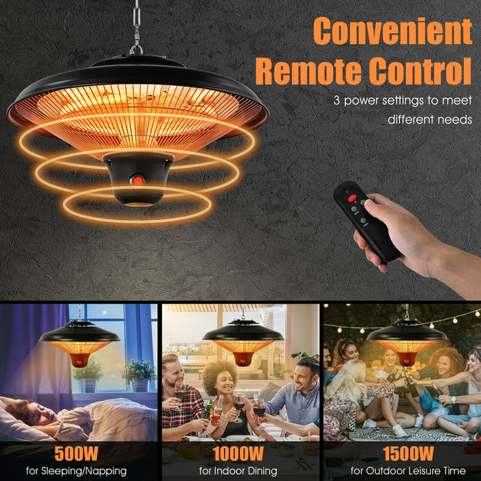 1500W Electric Hanging Ceiling Mounted Infrared Heater with Remote Control-Black