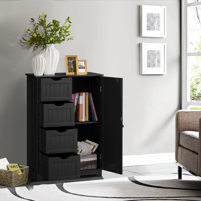 Standing Indoor Wooden Cabinet with 4 Drawers-Black