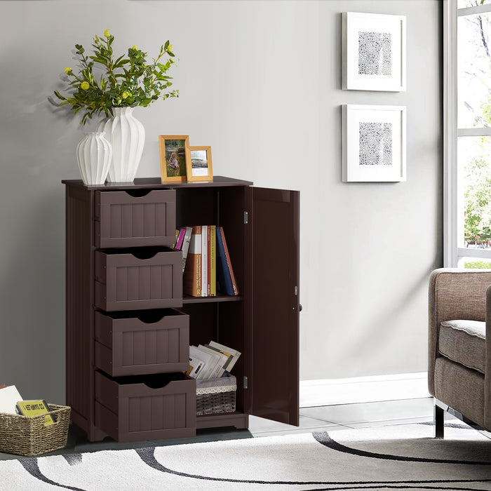 Standing Indoor Wooden Cabinet with 4 Drawers-Brown