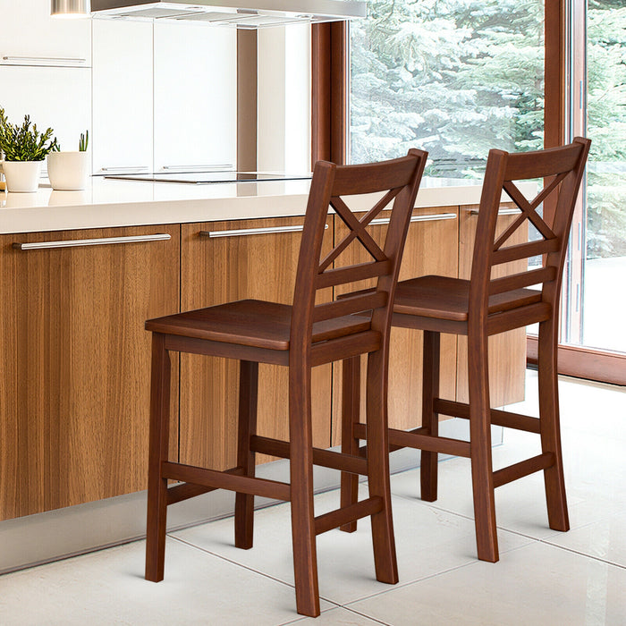 Set of 2 Bar Stools 25 Inch Counter Height Chairs with Rubber Wood Legs