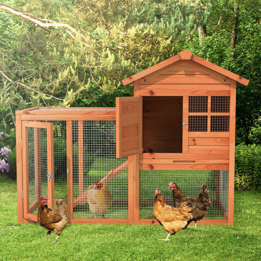 2-Story Wooden Rabbit Hutch with Running Area-Natural