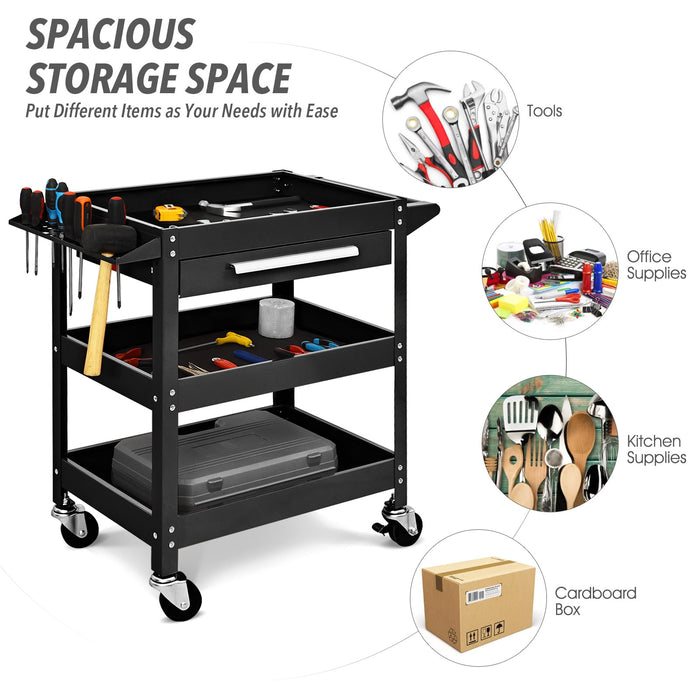 Rolling Tool Cart Mechanic Cabinet Storage ToolBox Organizer with Drawer-Black