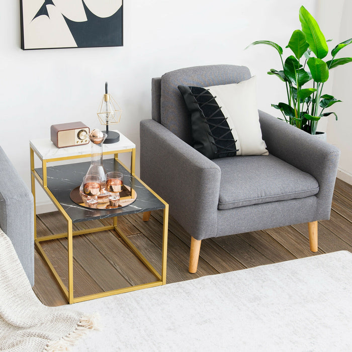 2 Tier End Side Table with  Metal Frame and Storage Shelf for Living Room-White