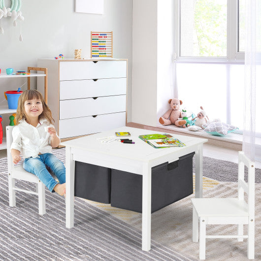 2-in-1 Kids Activity Table and 2 Chairs Set with Storage Building Block Table-White