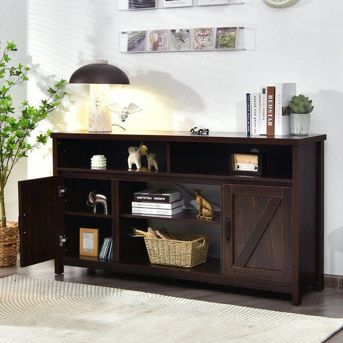 59 Inch TV Stand Media Center Console Cabinet with Barn Door for TV's 65 Inch-Brown