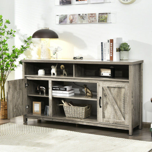 59 Inch TV Stand Media Center Console Cabinet with Barn Door for TV's 65 Inch-Natural