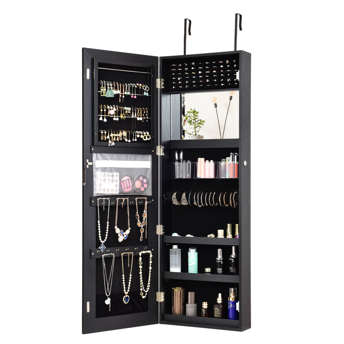 Lockable Storage Jewelry Cabinet with Frameless Mirror-Black