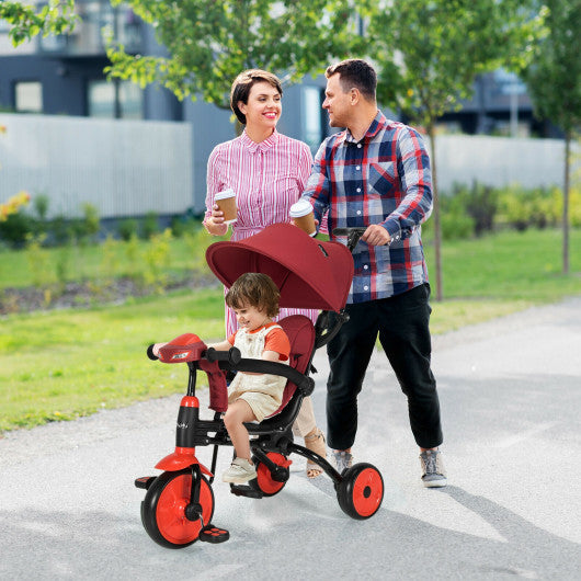 6-in-1 Foldable Baby Tricycle Toddler Stroller with Adjustable Handle-Red