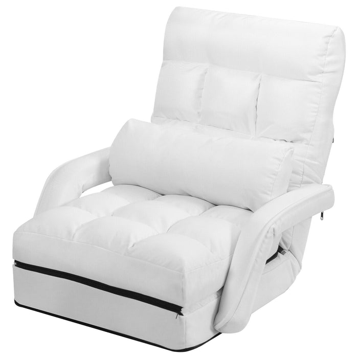 Folding Lazy Floor Chair Sofa with 6 Adjustable Position-White