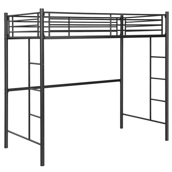 Twin Loft Bed Frame with 2 Ladders Full-length Guardrail -Black