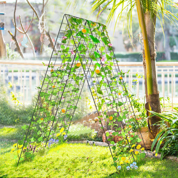 2 Pieces Foldable A-Frame Trellis Plant Supports with Twist Ties-Green