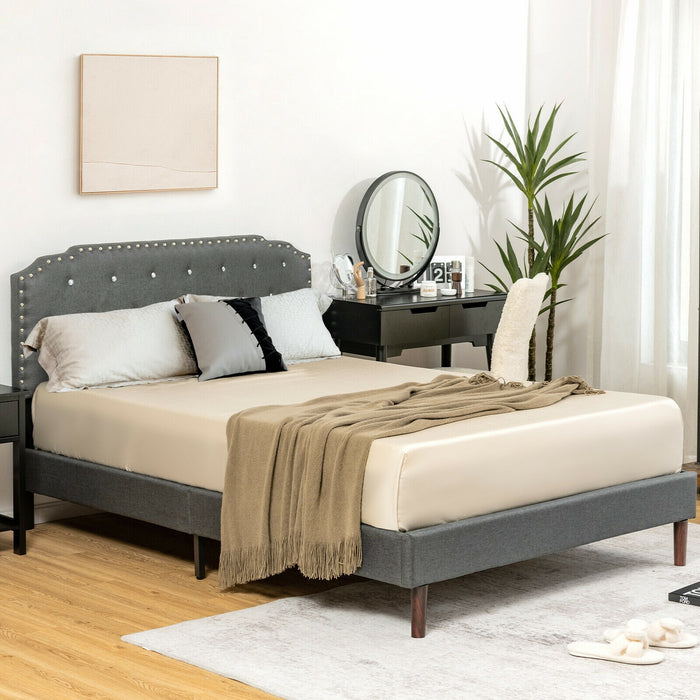 Upholstered Bed Frame with Adjustable Diamond Button Headboard-Full Size