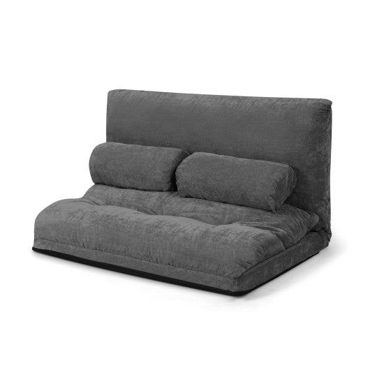 6-Position Adjustable Sleeper Lounge Couch with 2 Pillows-Gray