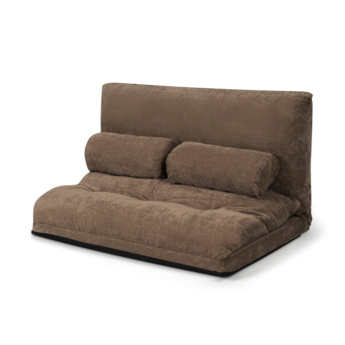 6-Position Adjustable Sleeper Lounge Couch with 2 Pillows-Coffee