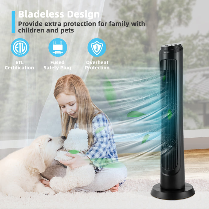 40 Inch Tower Fan with Remote 75Ëš Oscillating Fan with 3 Wind Modes and 4 Wind Speeds-Black