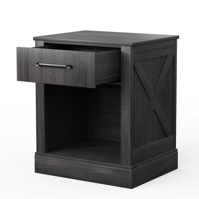 Compact Nightstand with Drawer and Shelf-Black