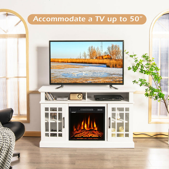 48 Inch Electric Fireplace TV Stand with Cabinets for TVs Up to 50 Inch-White