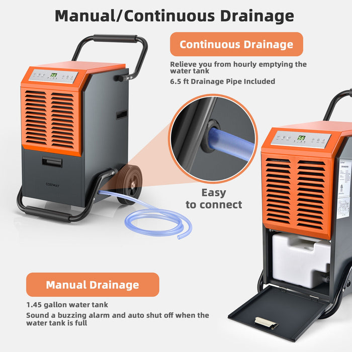 Portable Commercial Dehumidifier with Water Tank and Drainage Pipe-Gray