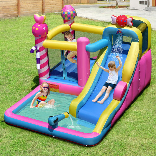 Sweet Candy Inflatable Bounce House with Water Slide and 480W Blower