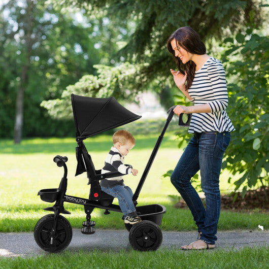 4-in-1 Reversible Toddler Tricycle with Height Adjustable Push Handle-Black