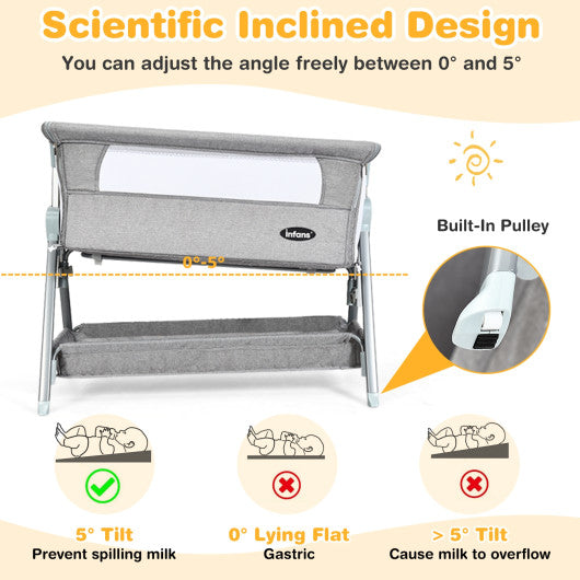 Adjustable Baby Bedside Crib with Large Storage-Gray