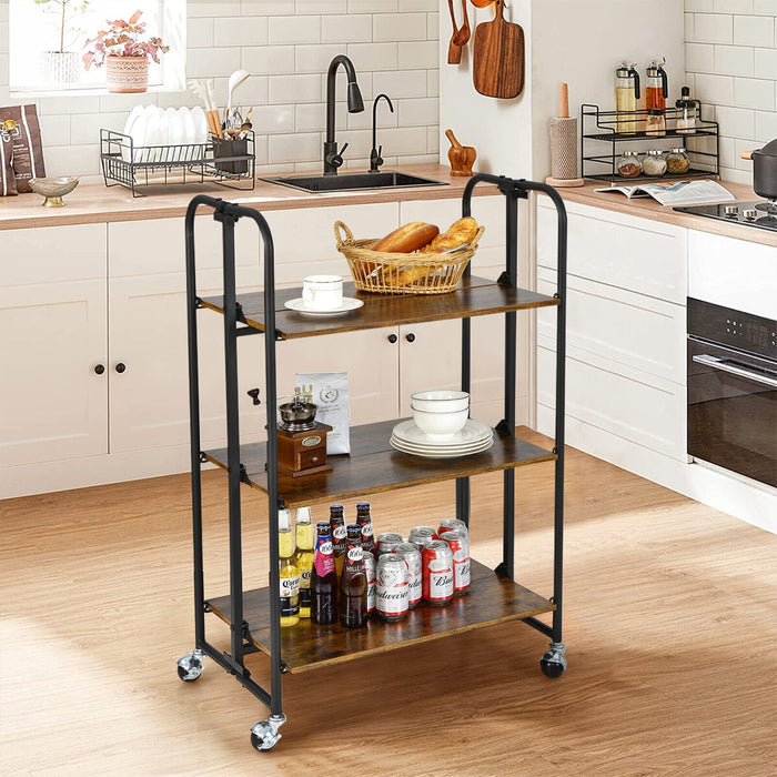 Foldable Rolling Cart with Storage Shelves for Kitchen-3-Tier