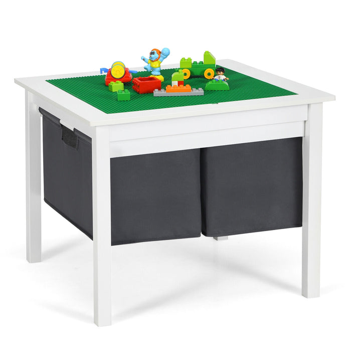 2-in-1 Kids Double-sided Activity Building Block Table with Drawers-White