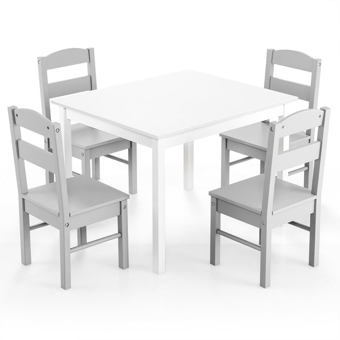 Kids 5 Pieces Table and Chair Set Wooden Children Activity Playroom Furniture Gift-White