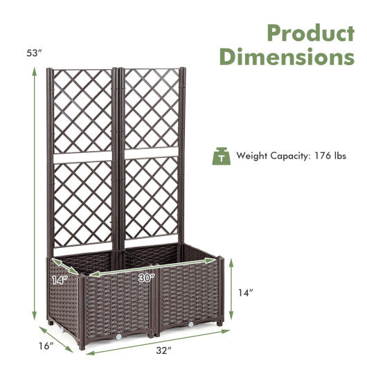 PE Rattan Raised Garden Bed with Trellis Planter Box for Climbing Plants-Brown