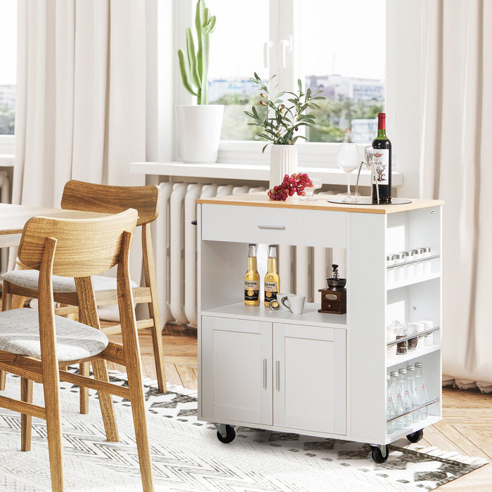 Rolling Kitchen Trolley with 3 Spice Racks Drawer and Open Shelf-White