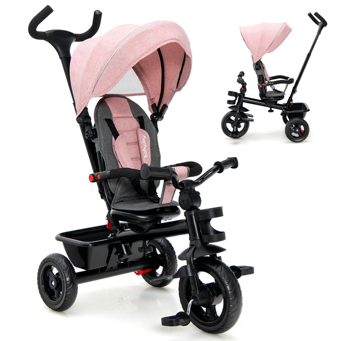 4-in-1 Baby Tricycle Toddler Trike with Convertible Seat-Pink