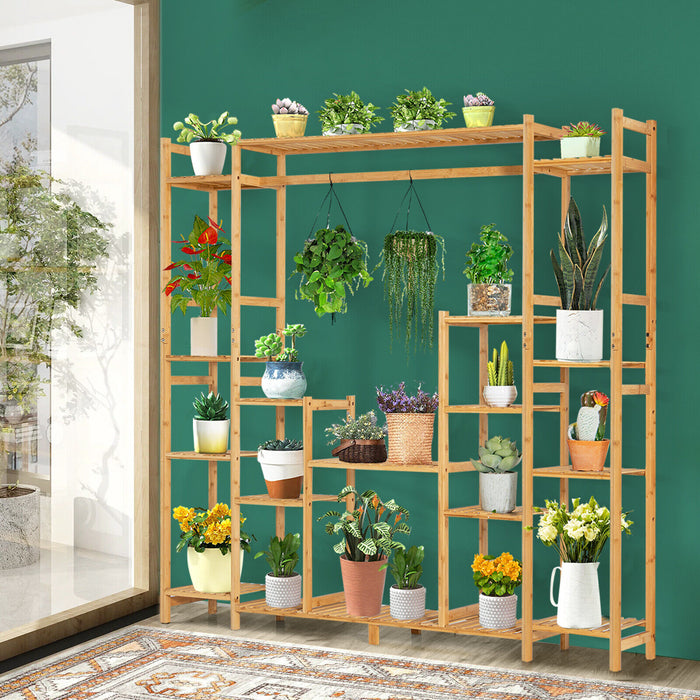 9-Tier Bamboo Plant Stand with Hanging Rack